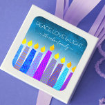 Sticker Carré Hanoukka Blue Boho bougies Turquoise Peace Love<br><div class="desc">"Paix, amour et lumière." Une illustration ludique, moderne et artistique de bougies motifs de saumons vous aide à inaugurer les vacances de Hanoukka. Des bougies bleues assorties de motifs de fausse feuille colorés recouvrent un dégradé turquoise en arrière - plan texturé blanc. Sentez la chaleur et la joie de la...</div>