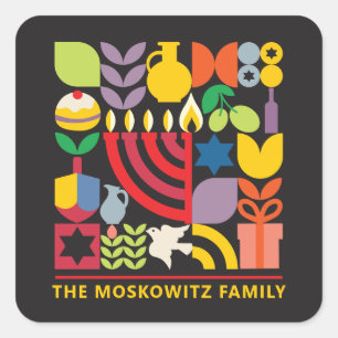 Sticker Carré Hanoukka Chanukah Menorah Dreidel Symboles juifs