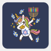 Sticker Carré Hanoukka heureux, drôles dabbing licorne (Devant)