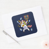 Sticker Carré Hanoukka heureux, drôles dabbing licorne (Enveloppe)