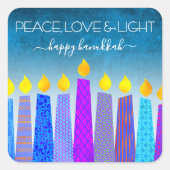 Sticker Carré Hanoukka Peace Love Blue Boho bougies Turquoise (Devant)