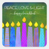 Sticker Carré Hanoukka Peace Love Light, Blue Boho Candles Green (Devant)