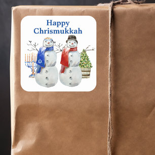 Sticker Carré Hanoukka Snowman Christmas Chrismukkah