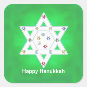 Sticker Carré Hanoukka Star et Snowflakes Green