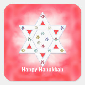 Sticker Carré Hanoukka Star et Snowflakes Red