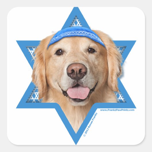 Sticker Carré Hanoukka Star of David - Golden Retriever - Corona (Devant)