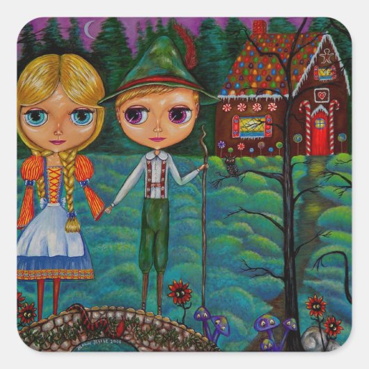 Sticker Carré Hansel et Gretel Dolls et Gingerbread House (Devant)