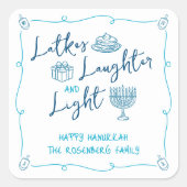 Sticker Carré Hanukkah Latkes Laughter Light Hand Drawn Doodles (Devant)