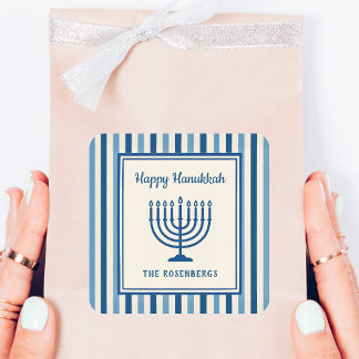 Sticker Carré Hanukkah Menorah Stripes Trendy Custom 