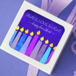 Sticker Carré Hanukkah Peace Love Bold Boho Pattern Candles Blue<br><div class="desc">“Peace, love & light.” A playful, modern, artsy illustration of boho pattern candles helps you usher in the holiday of Hanukkah. Assorted blue candles with colorful faux foil patterns overlay a rich, deep blue textured background. Feel the warmth and joy of the holiday season whenever you use this stunning, colorful,...</div>