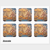 Sticker Carré Hanukkah Potato Pancakes, Menorah and Jelly Rolls (Feuille)
