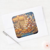 Sticker Carré Hanukkah Potato Pancakes, Menorah and Jelly Rolls (Enveloppe)