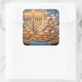 Sticker Carré Hanukkah Potato Pancakes, Menorah and Jelly Rolls (Sac)