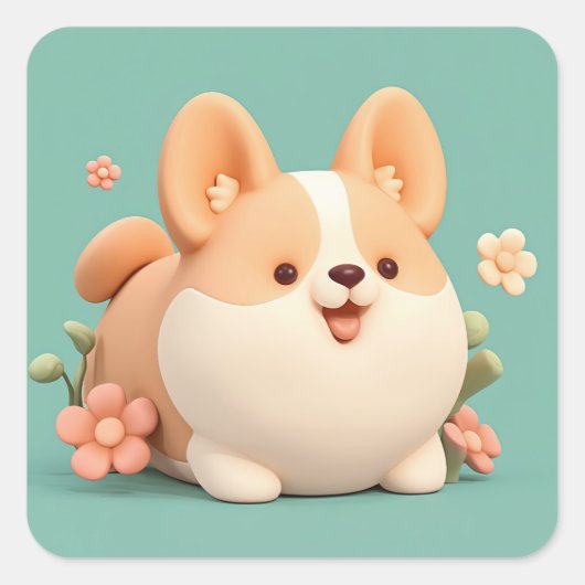 Sticker Carré Happi Corgi dodu en argile (Devant)