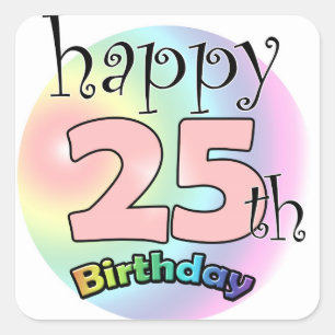 Sticker Carré Happy 25th Birthday (rose)