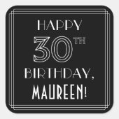 Sticker Carré HAPPY 30E ANNIVERSAIRE ; Style Art Déco ; Nom pers (Devant)