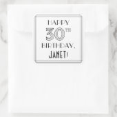 Sticker Carré HAPPY 30E ANNIVERSAIRE, Style Art Déco, Nom person (Sac)