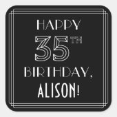 Sticker Carré HAPPY 35E ANNIVERSAIRE ; Style Art Déco ; Nom pers (Devant)