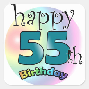 Sticker Carré Happy 55th Birthday (bleu)