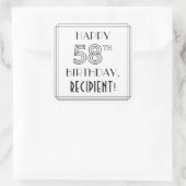 Sticker Carré HAPPY 58E ANNIVERSAIRE, Style Art Déco, Nom person (Sac)