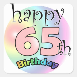 Sticker Carré Happy 65th Birthday (rose)