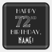 Sticker Carré HAPPY 72E ANNIVERSAIRE ; Style Art Déco ; Nom pers (Devant)