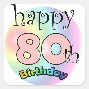 Sticker Carré Happy 80th Birthday (rose)