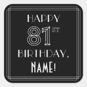 Sticker Carré HAPPY 81E ANNIVERSAIRE ; Style Art Déco ; Nom pers (Devant)