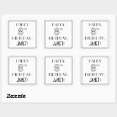 Sticker Carré HAPPY 8E ANNIVERSAIRE, Style Art Déco, Nom personn (Feuille)