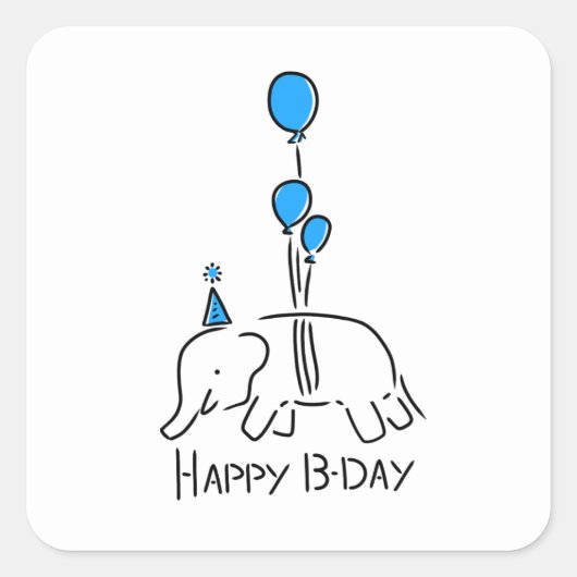 Sticker Carré Happy b day, éléphant bleu (Devant)