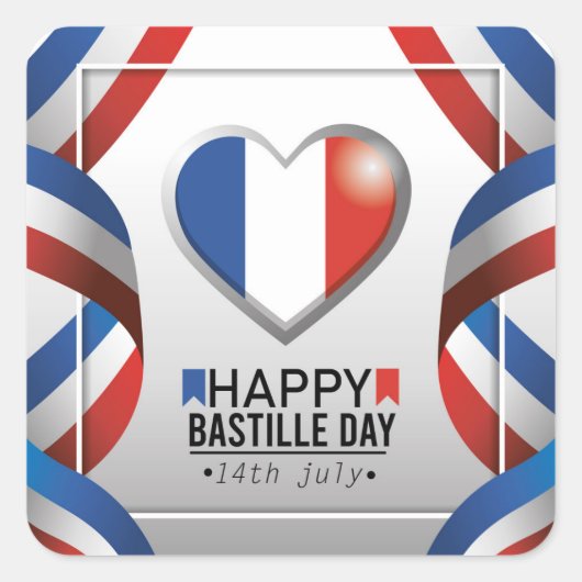 Sticker Carré Happy Bastille Day - 14th July (Devant)