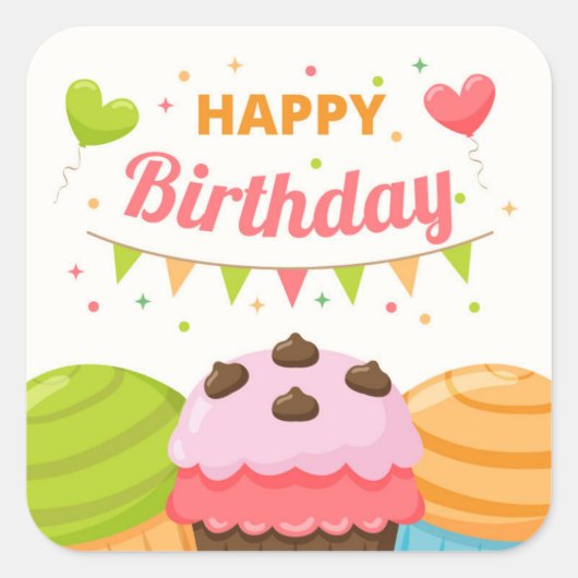Sticker Carré Happy Birthday (Devant)