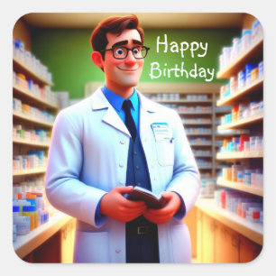 Sticker Carré Happy Birthday Pharmacist