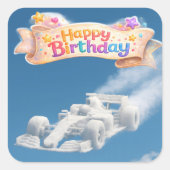Sticker Carré Happy birthday racing car cloud Square (Devant)