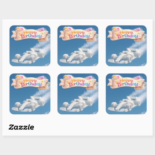 Sticker Carré Happy birthday racing car cloud Square (Feuille)