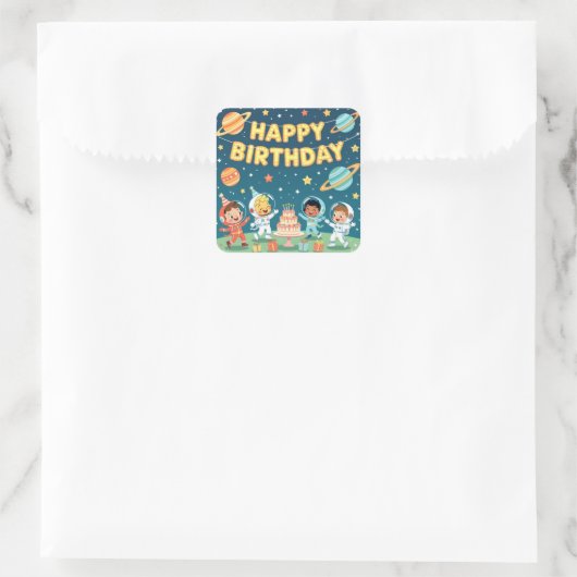 Sticker Carré Happy birthday space theme (Sac)