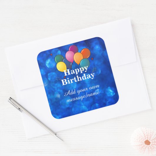 Sticker Carré Happy Birthday Template, personalize, (Enveloppe)