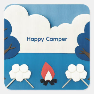 Sticker Carré Happy Camper Texte personnalisé avec feu et guimau