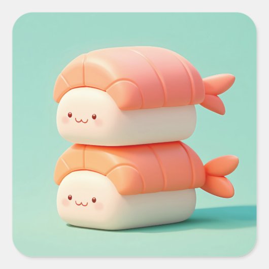 Sticker Carré Happy Clay Shrimp Sushi Stack (Devant)