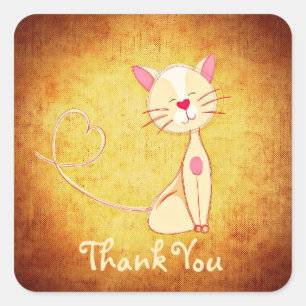 Sticker Carré Happy Crème coloré Chat avec un Merci de coeur