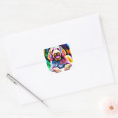 Sticker Carré Happy Dog Goldendoodle Design d'aquarelle (Enveloppe)