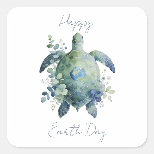 Sticker Carré Happy Earth Day Turtle Design (Devant)