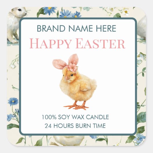 Sticker Carré Happy Easter Baby Chick Custom Candle Label (Devant)
