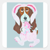 Sticker Carré Happy Easter Basset Hound Easter Bunny (Devant)
