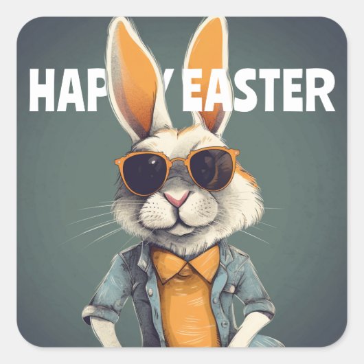 Sticker Carré Happy Easter Bunny Orange Sung Funny (Devant)