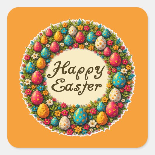 Sticker Carré Happy Easter – Classic Wreath Design Autocolante (Devant)