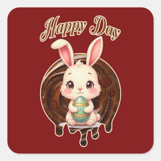 Sticker Carré Happy Easter Day – Cute Bunny - Autocolante (Devant)