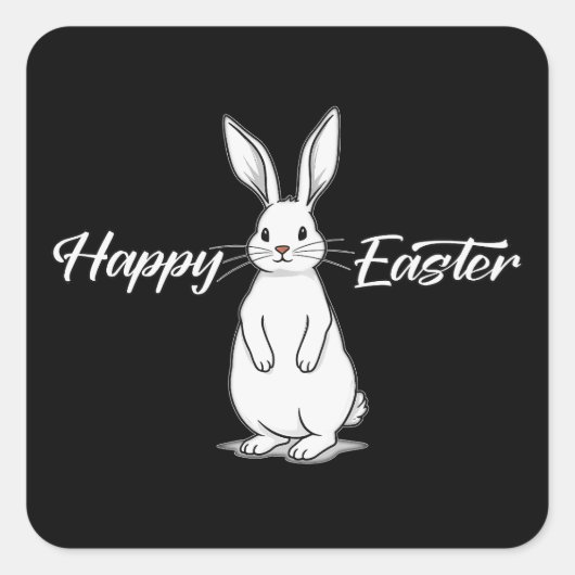 Sticker Carré Happy Easter – Minimal Bunny - Autocolante (Devant)
