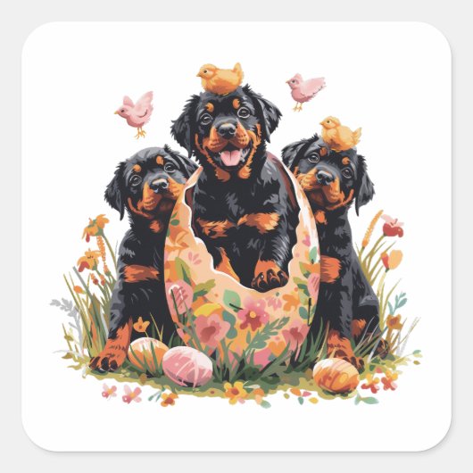 Sticker Carré Happy Easter Rottweiler Dogs (Devant)
