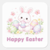 Sticker Carré Happy Easter Spring Design - Cute Easter Bunny  (Devant)